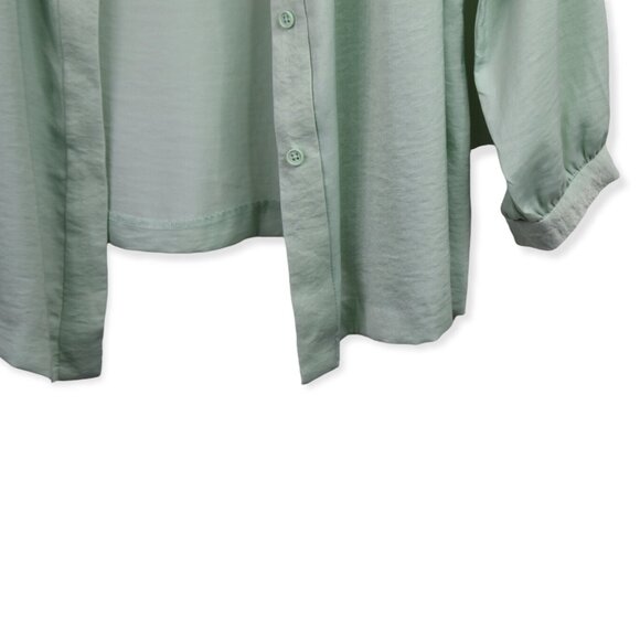 Alfani Blouse 1X Womens Mint Green V Neck Button Down Long Sleeve Polyester - Picture 3 of 10